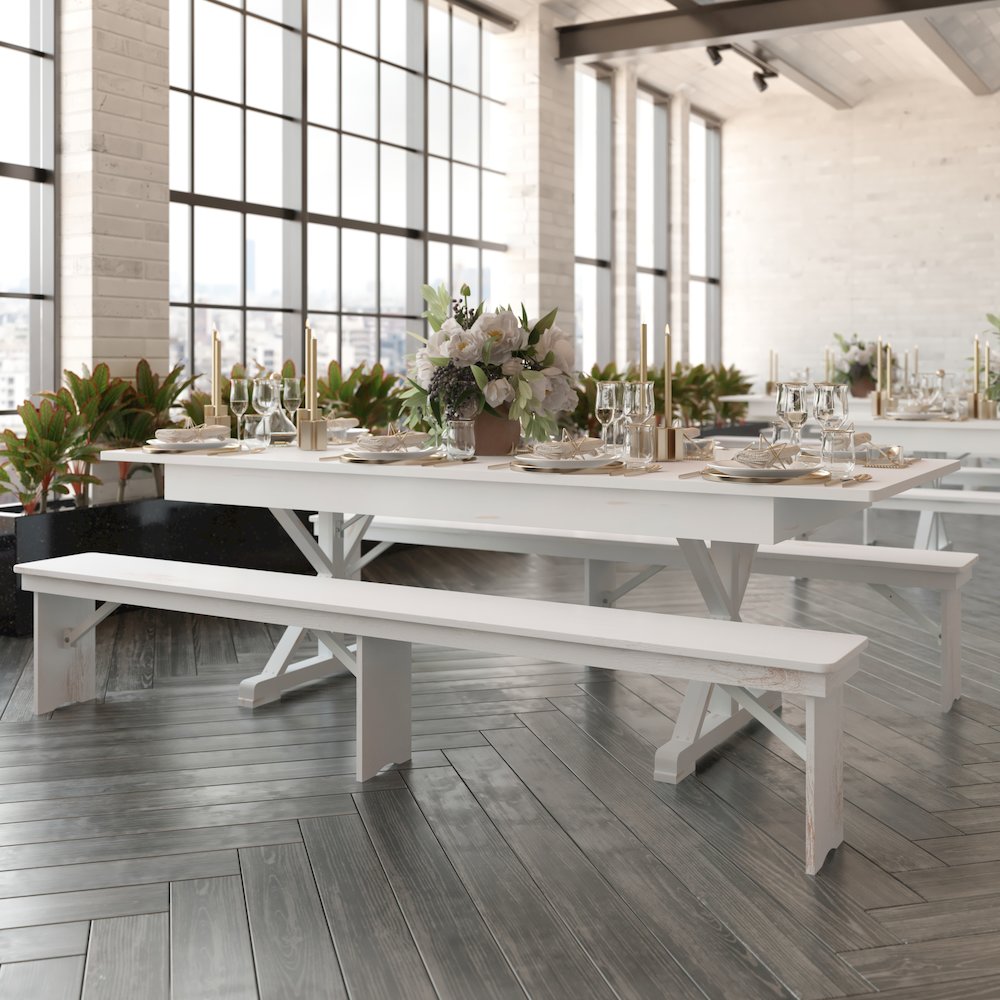 8' x 40" Farm Style Dining Table with X-Legs for Commercial and Residential Use. Picture 6