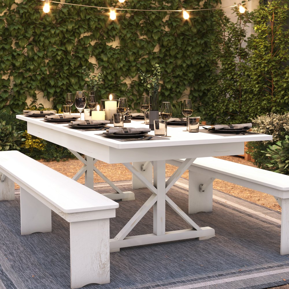 8' x 40" Farm Style Dining Table with X-Legs for Commercial and Residential Use. Picture 7