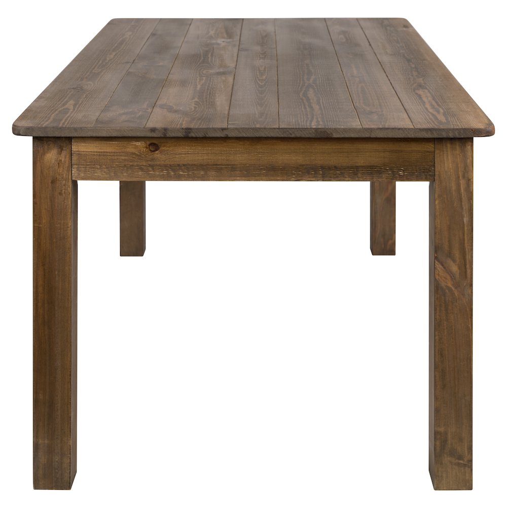 60" x 38" Antique Rustic Farm Table Set with 4 Cross Back Chairs and Cushions. Picture 9