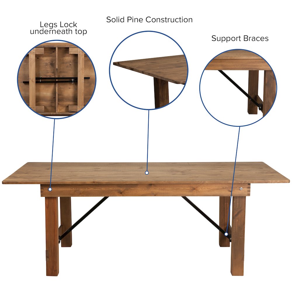 7' x 40'' Antique Rustic Folding Farm Table and Four Bench Set. Picture 4