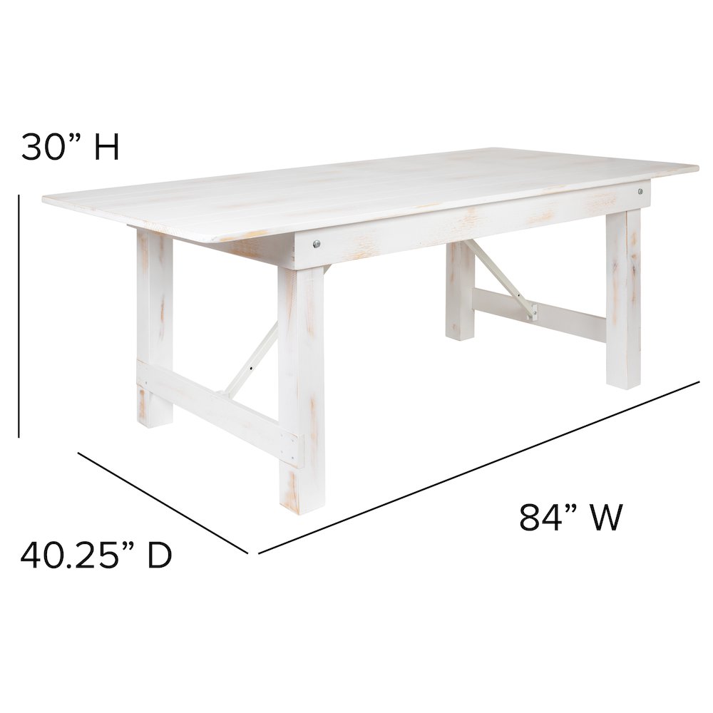 7' x 40" Antique Rustic White Folding Farm Table and Four Bench Set. Picture 6