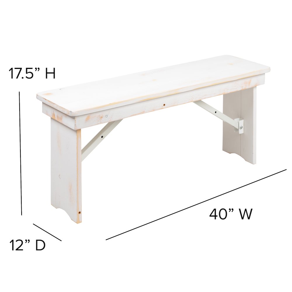 HERCULES Series 7' x 40" Antique Rustic White Folding Farm Table and Four Bench Set. Picture 3