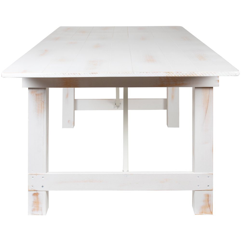 7' x 40" Antique Rustic White Folding Farm Table and Four Bench Set. Picture 9