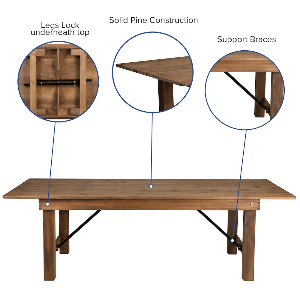 8' x 40'' Antique Rustic Folding Farm Table and Four 40.25"L Bench Set. Picture 4