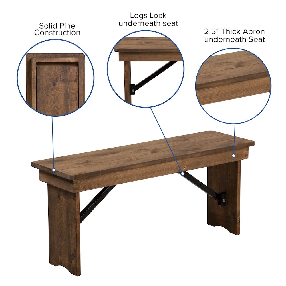 8' x 40'' Antique Rustic Folding Farm Table and Four 40.25"L Bench Set. Picture 5