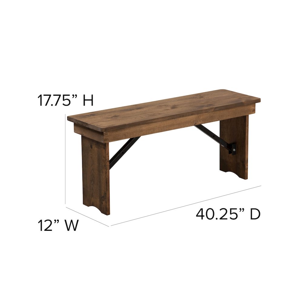 8' x 40'' Antique Rustic Folding Farm Table and Four 40.25"L Bench Set. Picture 7
