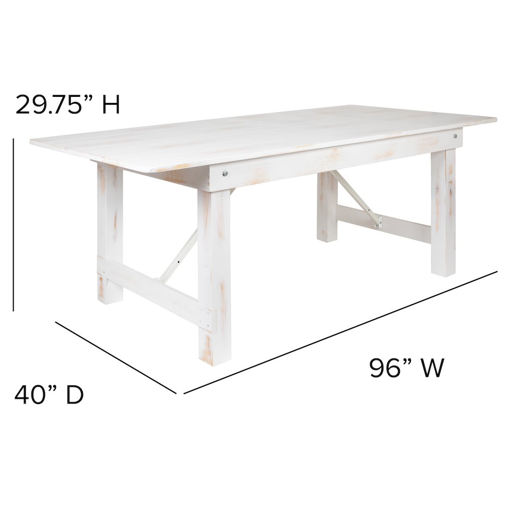 8' x 40" Antique Rustic White Folding Farm Table and Four 40.25"L Bench Set. Picture 6