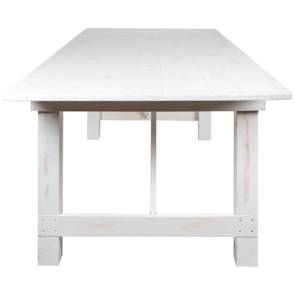 8' x 40" Antique Rustic White Folding Farm Table and Four 40.25"L Bench Set. Picture 9