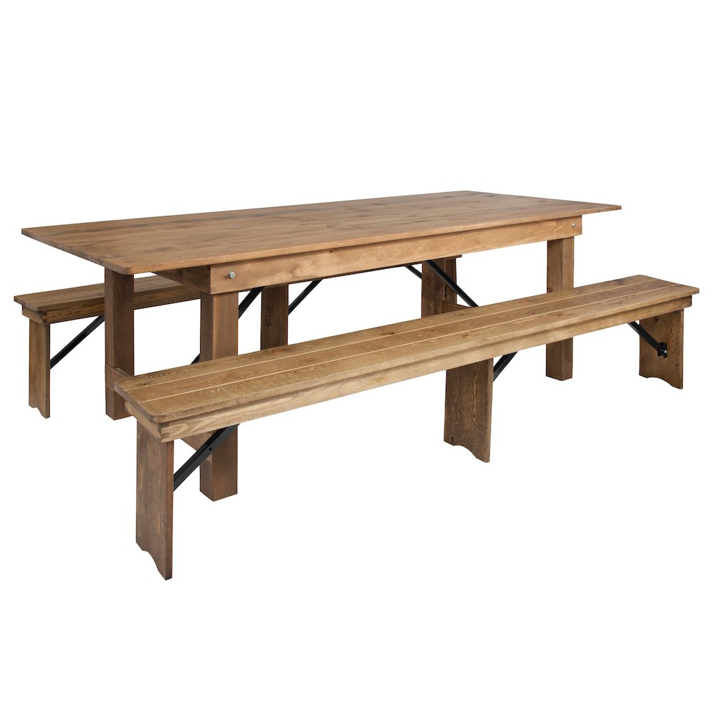 8' x 40" Antique Rustic Folding Farm Table and Two Bench Set. Picture 1
