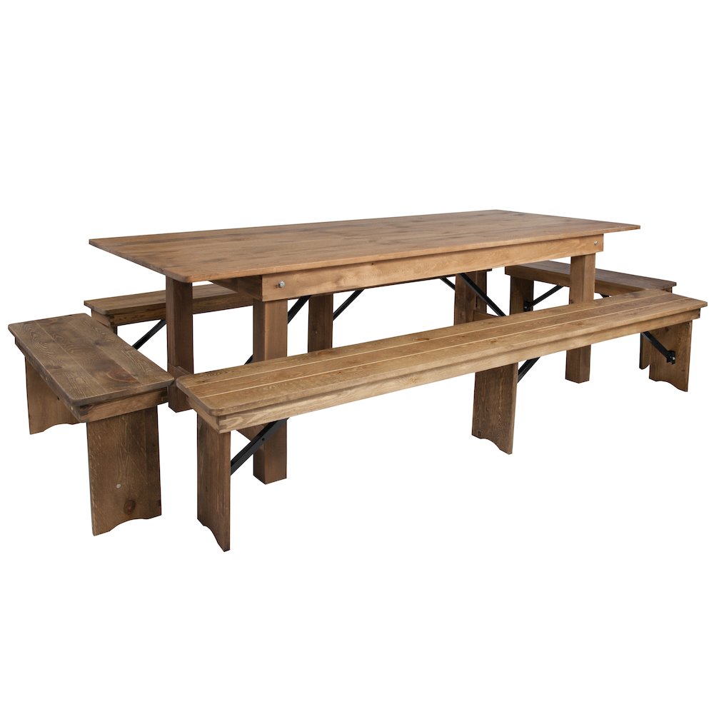 8' x 40'' Antique Rustic Folding Farm Table and Four Bench Set. Picture 1