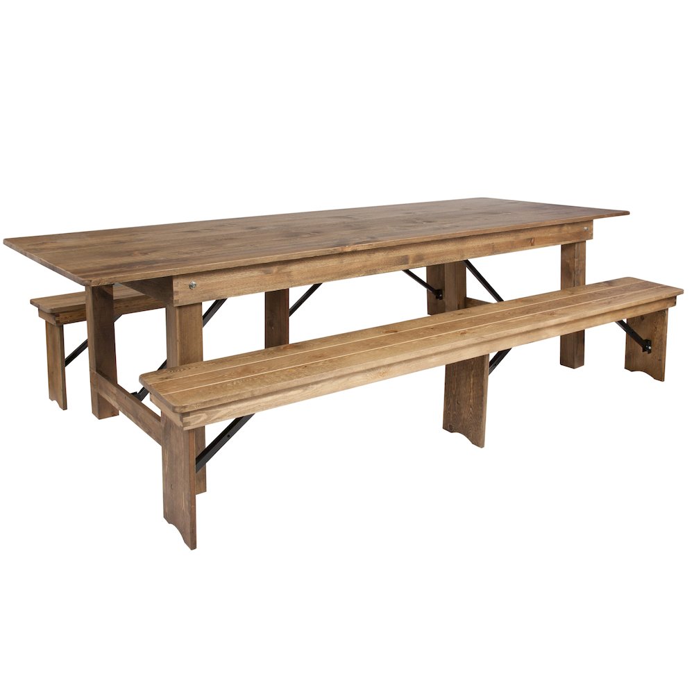 9' x 40'' Antique Rustic Folding Farm Table and Two Bench Set. Picture 1