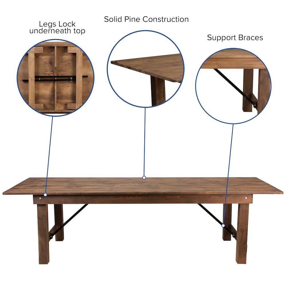 9' x 40'' Antique Rustic Folding Farm Table and Two Bench Set. Picture 4