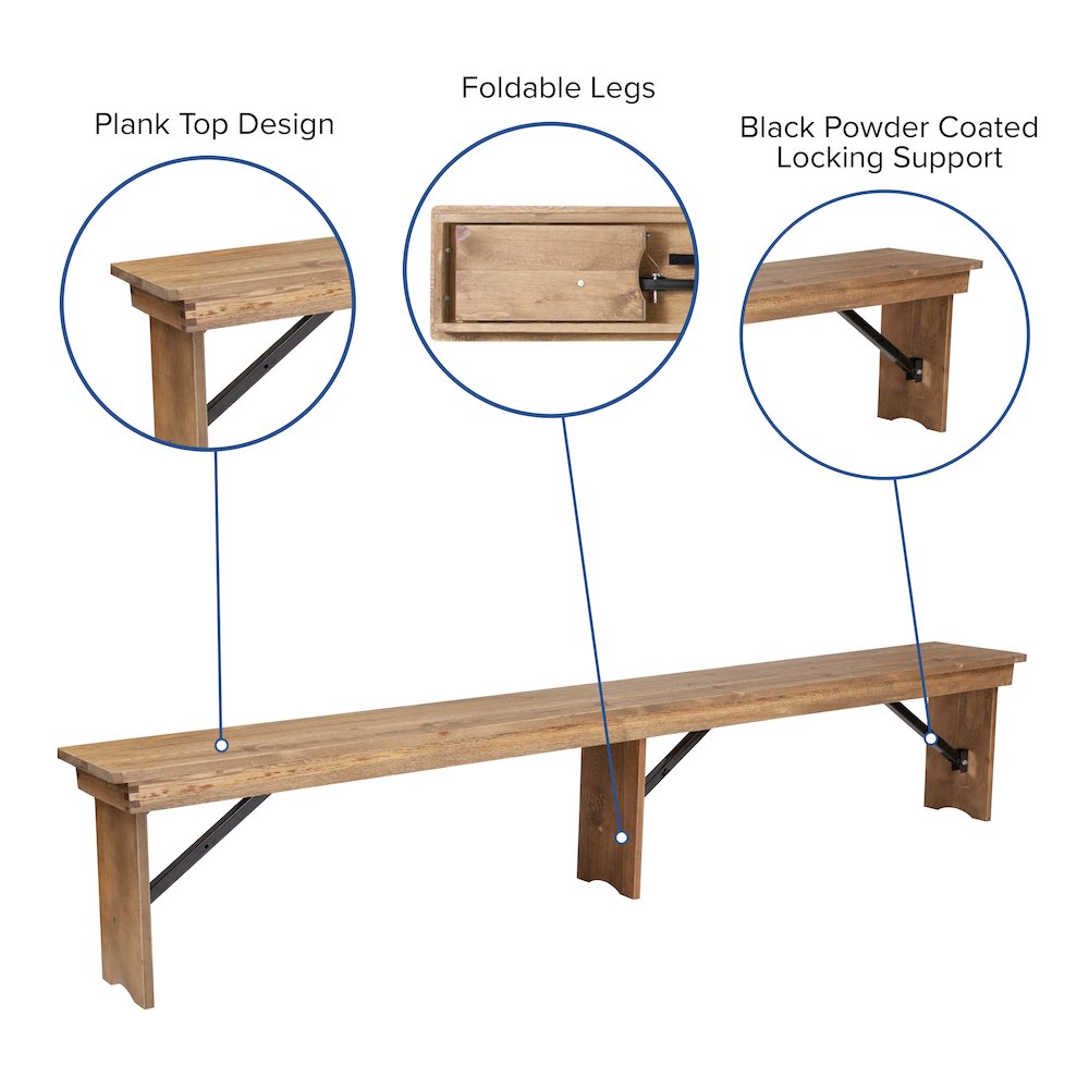 9' x 40'' Antique Rustic Folding Farm Table and Two Bench Set. Picture 5