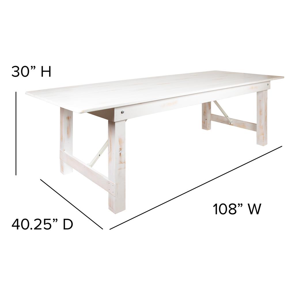 HERCULES Series 9' x 40" Antique Rustic White Folding Farm Table and Two Bench Set. Picture 2