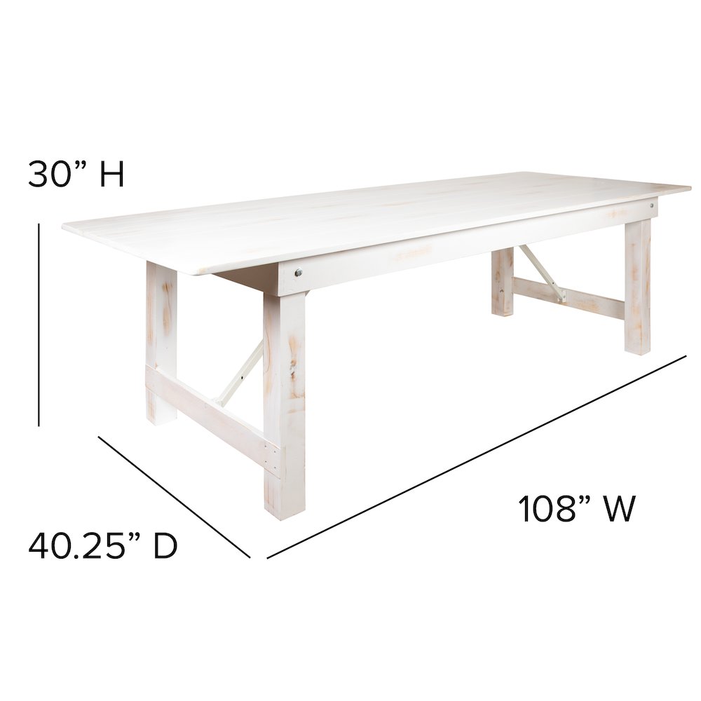 9' x 40" Antique Rustic White Folding Farm Table and Two Bench Set. Picture 6
