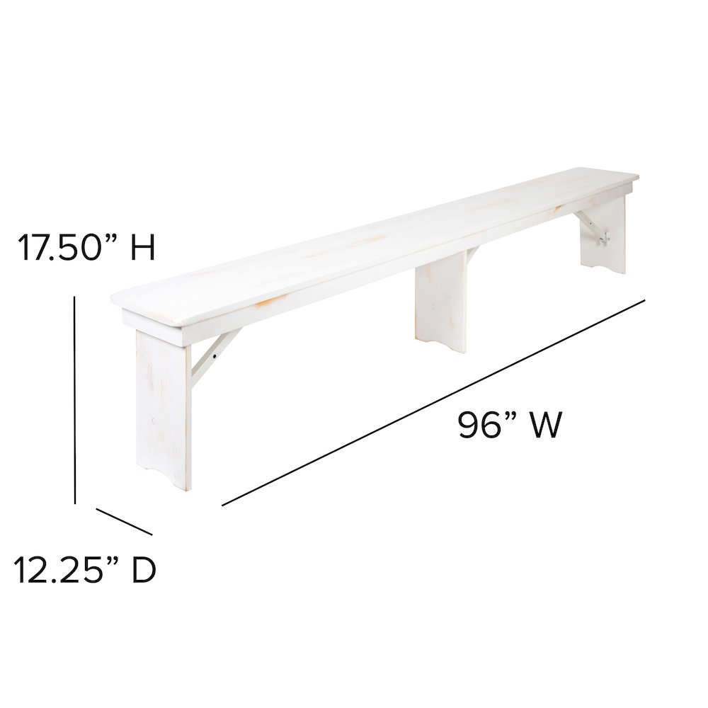 9' x 40" Antique Rustic White Folding Farm Table and Two Bench Set. Picture 7
