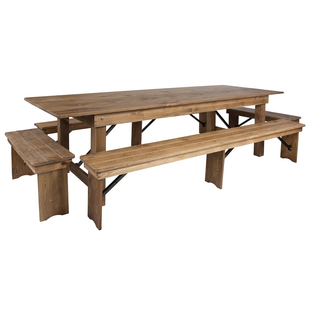 9' x 40" Antique Rustic Folding Farm Table and Four Bench Set. Picture 1