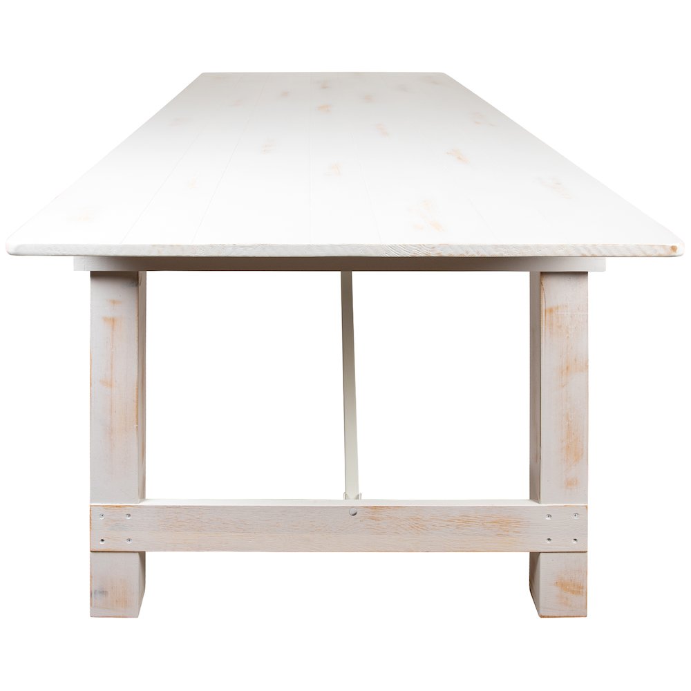 9' x 40" Antique Rustic White Folding Farm Table and Four Bench Set. Picture 11