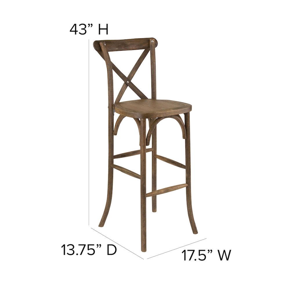Dark Antique Wood Cross Back Barstool. Picture 6