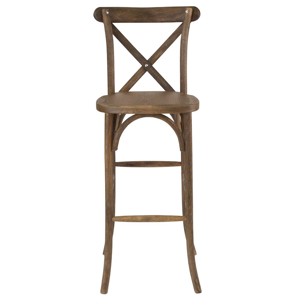 Dark Antique Wood Cross Back Barstool. Picture 4