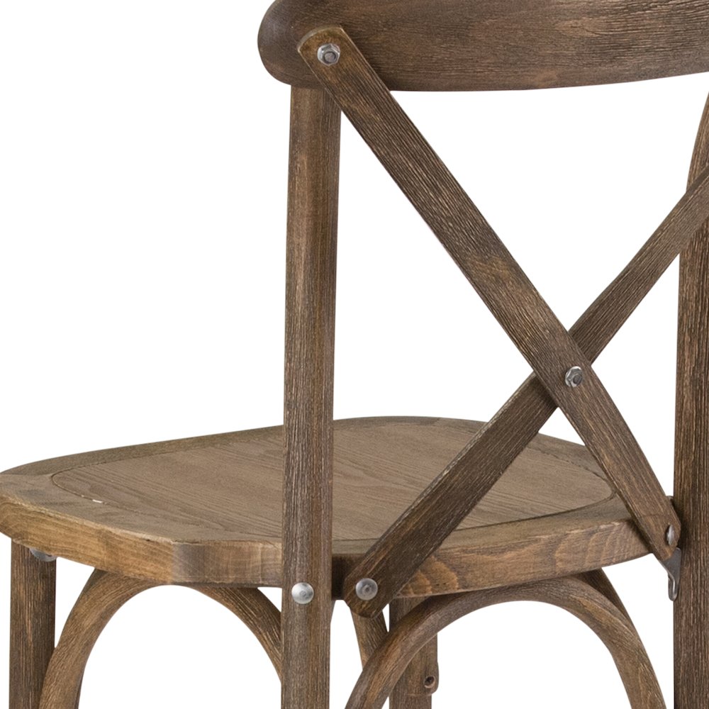 Dark Antique Wood Cross Back Barstool. Picture 8