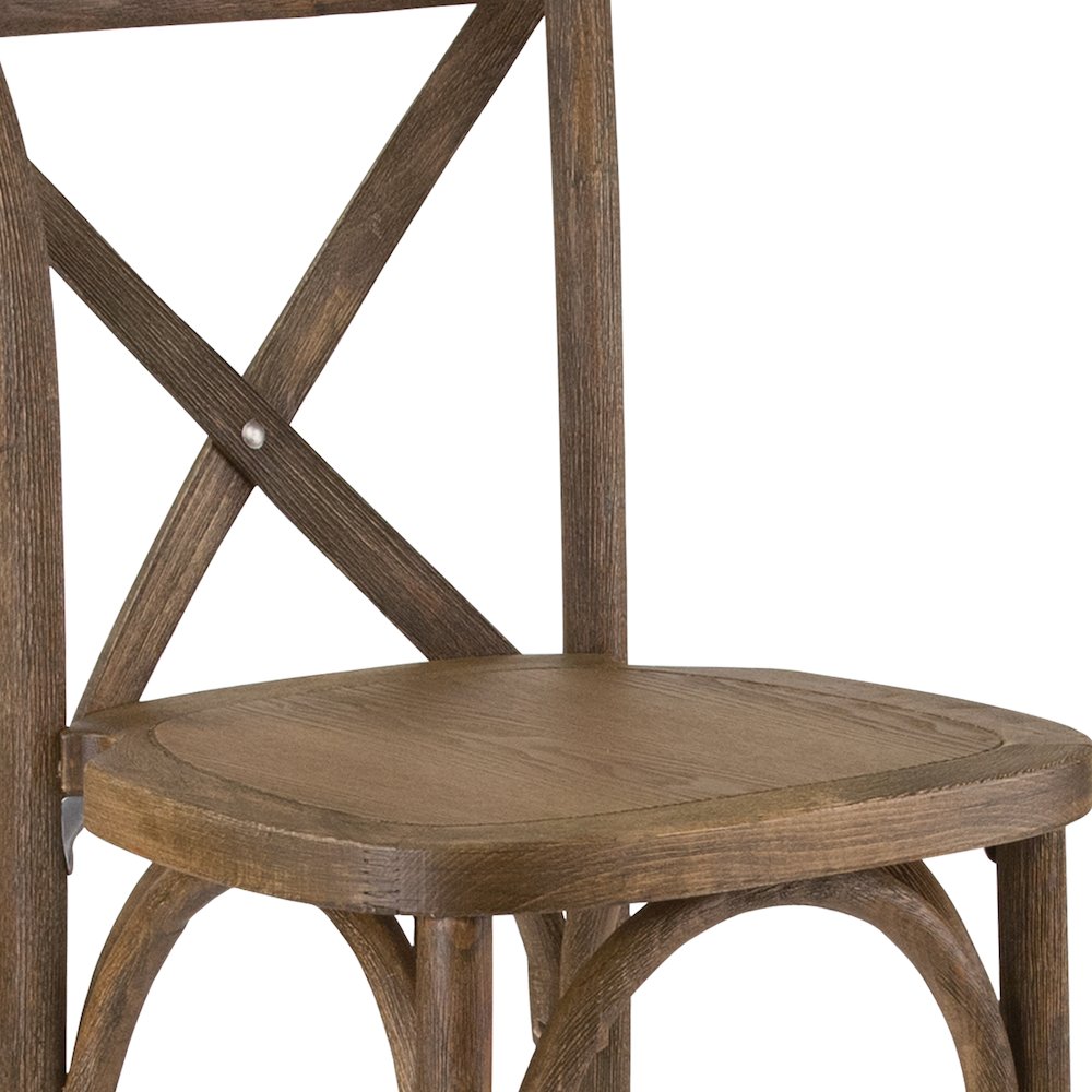 Dark Antique Wood Cross Back Barstool. Picture 11