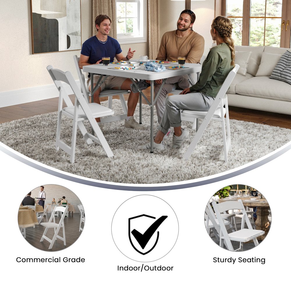 2 Pack White Wood Folding Chair with Vinyl Padded Seat. Picture 6