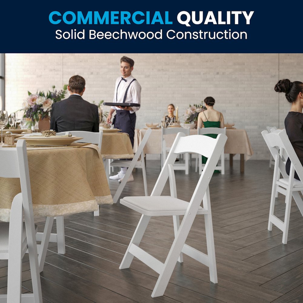 2 Pack White Wood Folding Chair with Vinyl Padded Seat. Picture 2