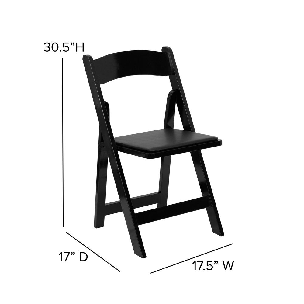 Black Wood Folding Chair with Vinyl Padded Seat. Picture 12