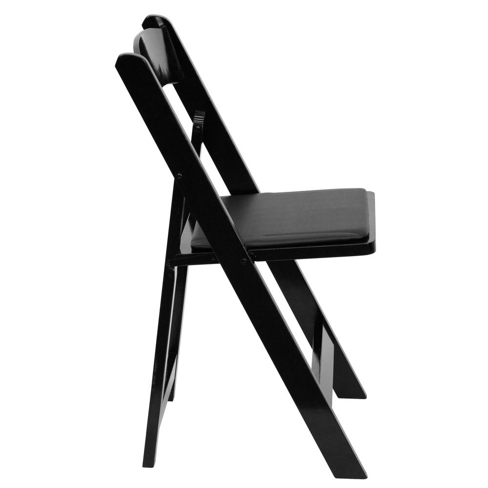 Black Wood Folding Chair with Vinyl Padded Seat. Picture 13