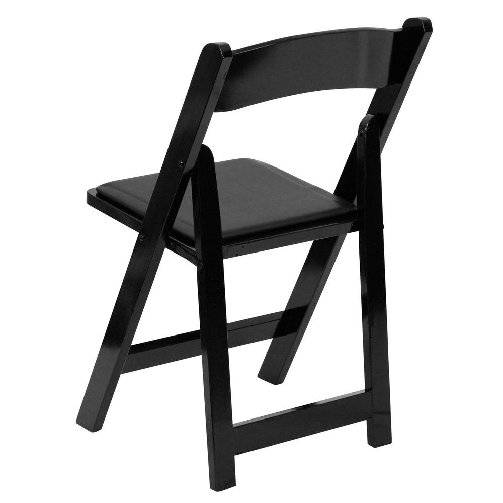 Black Wood Folding Chair with Vinyl Padded Seat. Picture 14