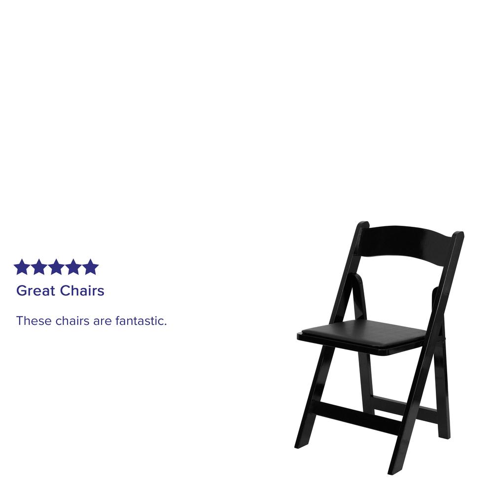 Black Wood Folding Chair with Vinyl Padded Seat. Picture 20