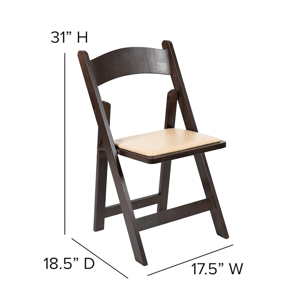 Chocolate Wood Folding Chair with Vinyl Padded Seat. Picture 6