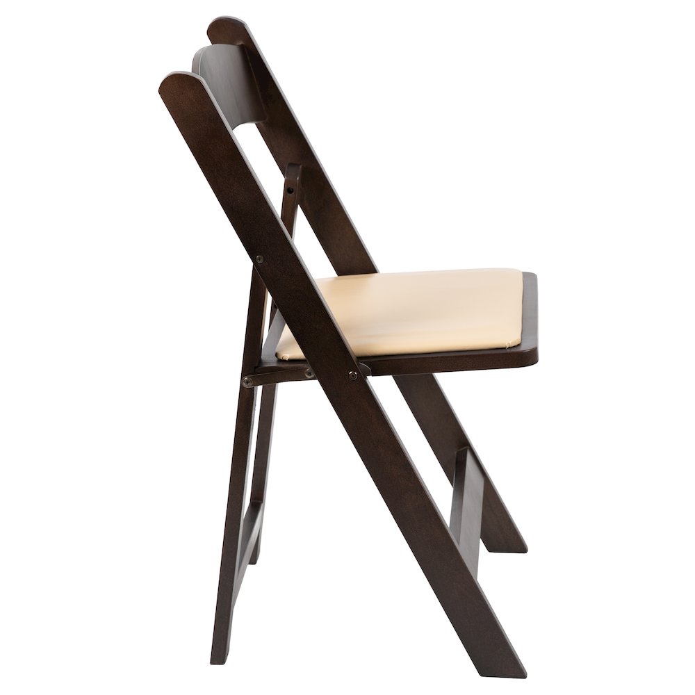 Chocolate Wood Folding Chair with Vinyl Padded Seat. Picture 9