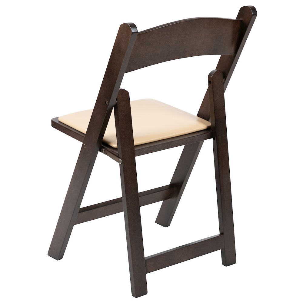 Chocolate Wood Folding Chair with Vinyl Padded Seat. Picture 7
