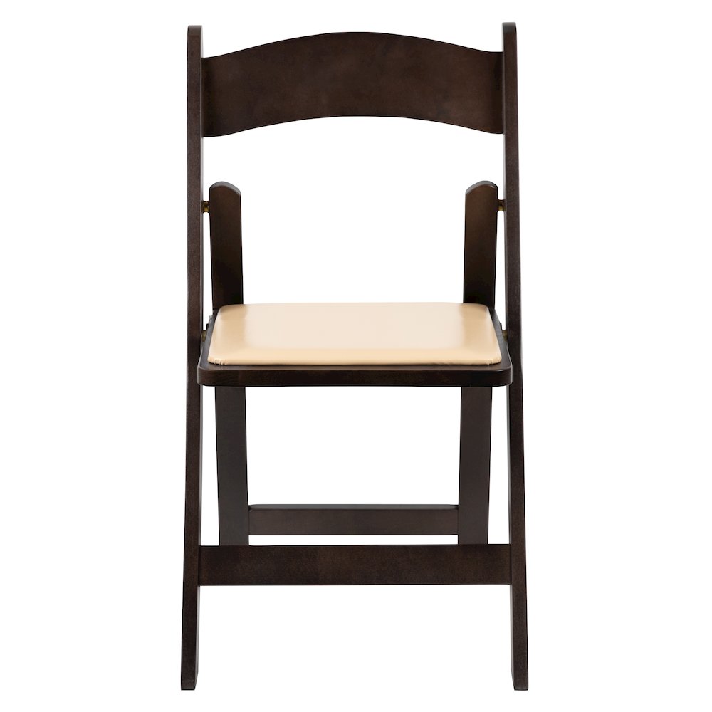Chocolate Wood Folding Chair with Vinyl Padded Seat. Picture 10