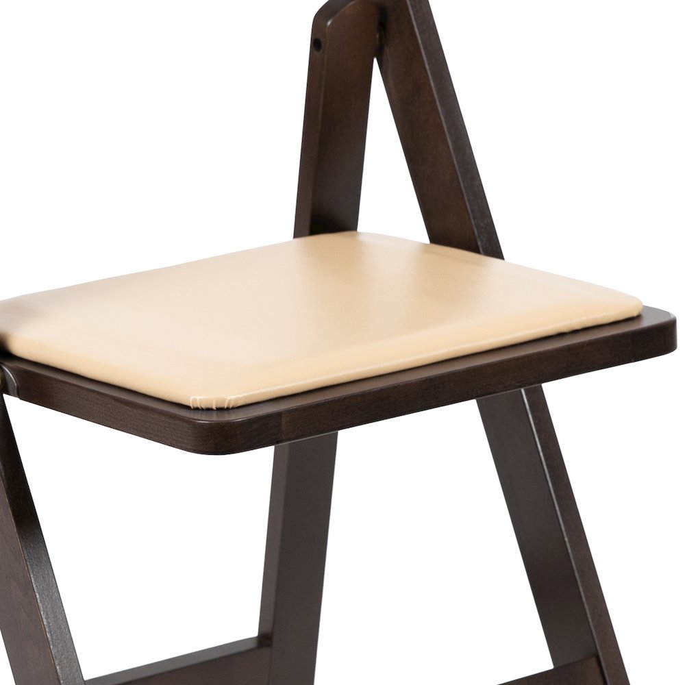 Chocolate Wood Folding Chair with Vinyl Padded Seat. Picture 8