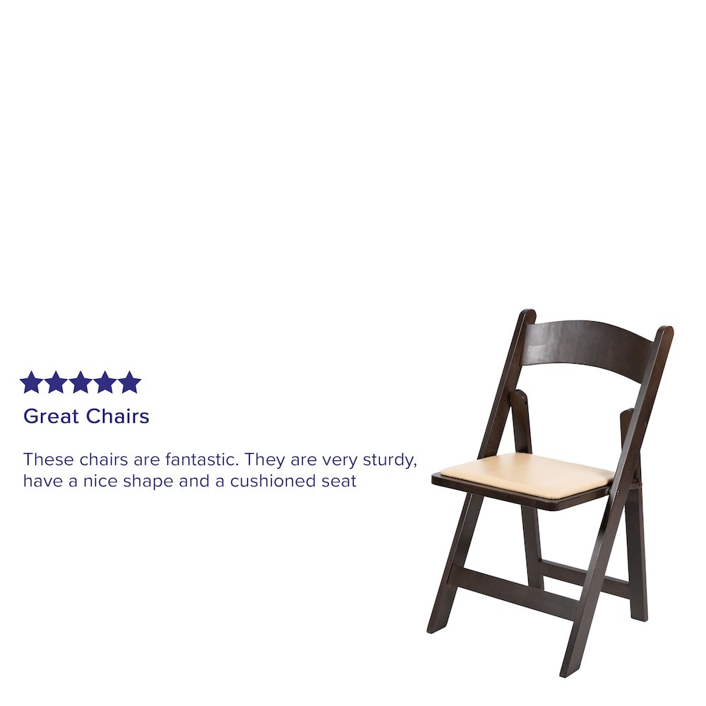 Chocolate Wood Folding Chair with Vinyl Padded Seat. Picture 4