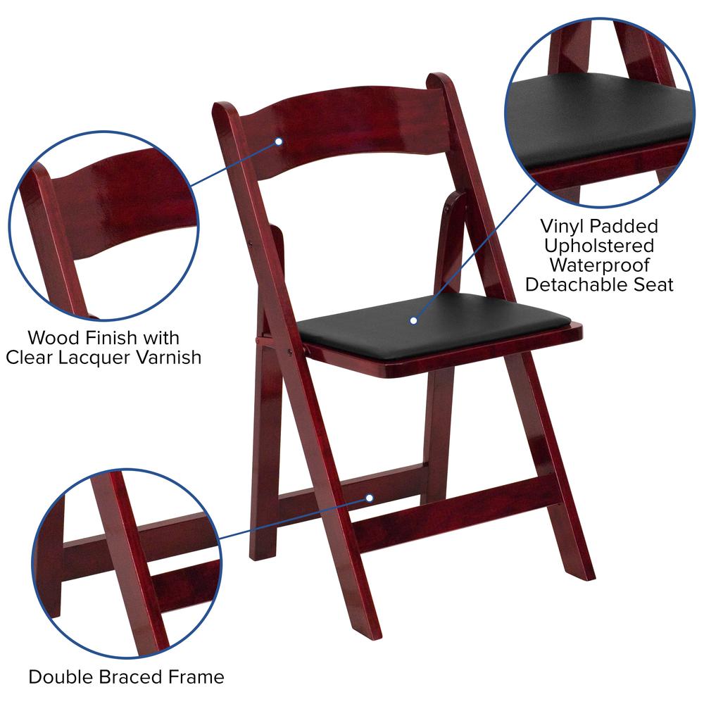 Mahogany Wood Folding Chair with Vinyl Padded Seat. Picture 15