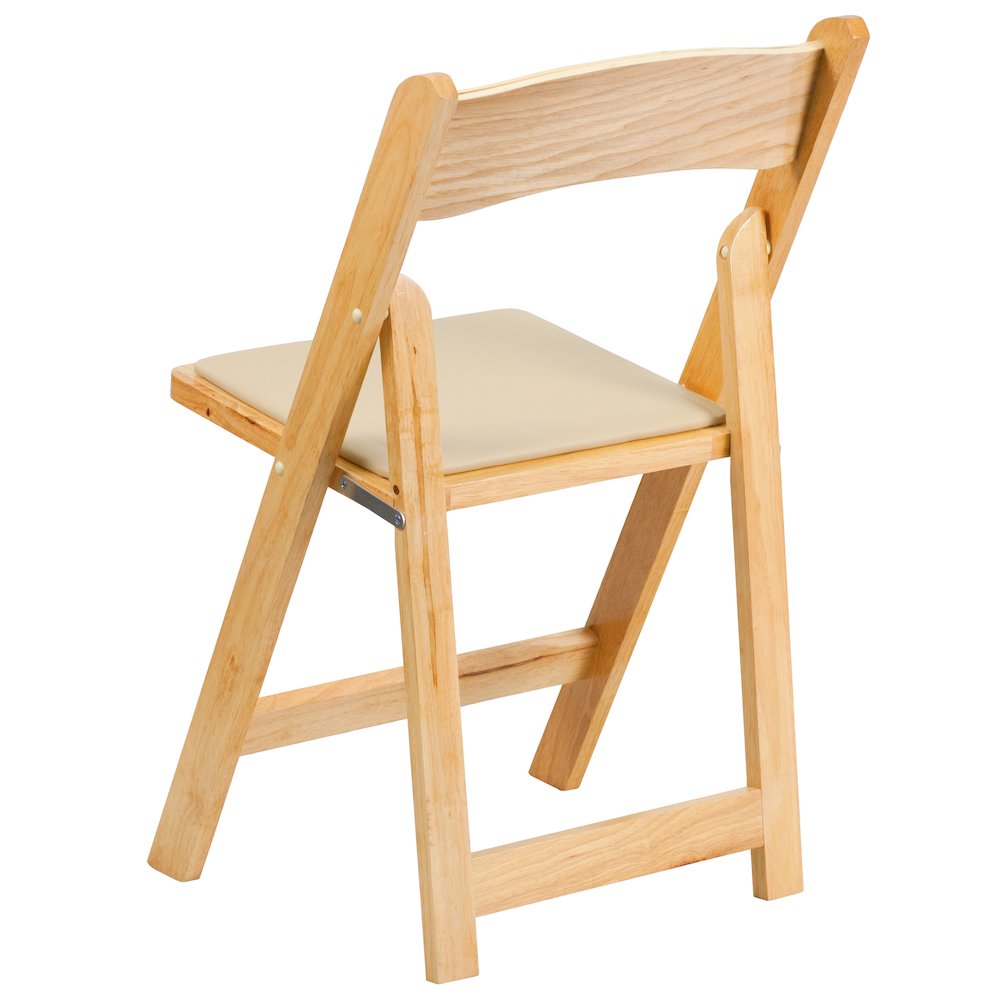 2 Pack HERCULES Series Natural Wood Folding Chair with Vinyl Padded Seat. Picture 12
