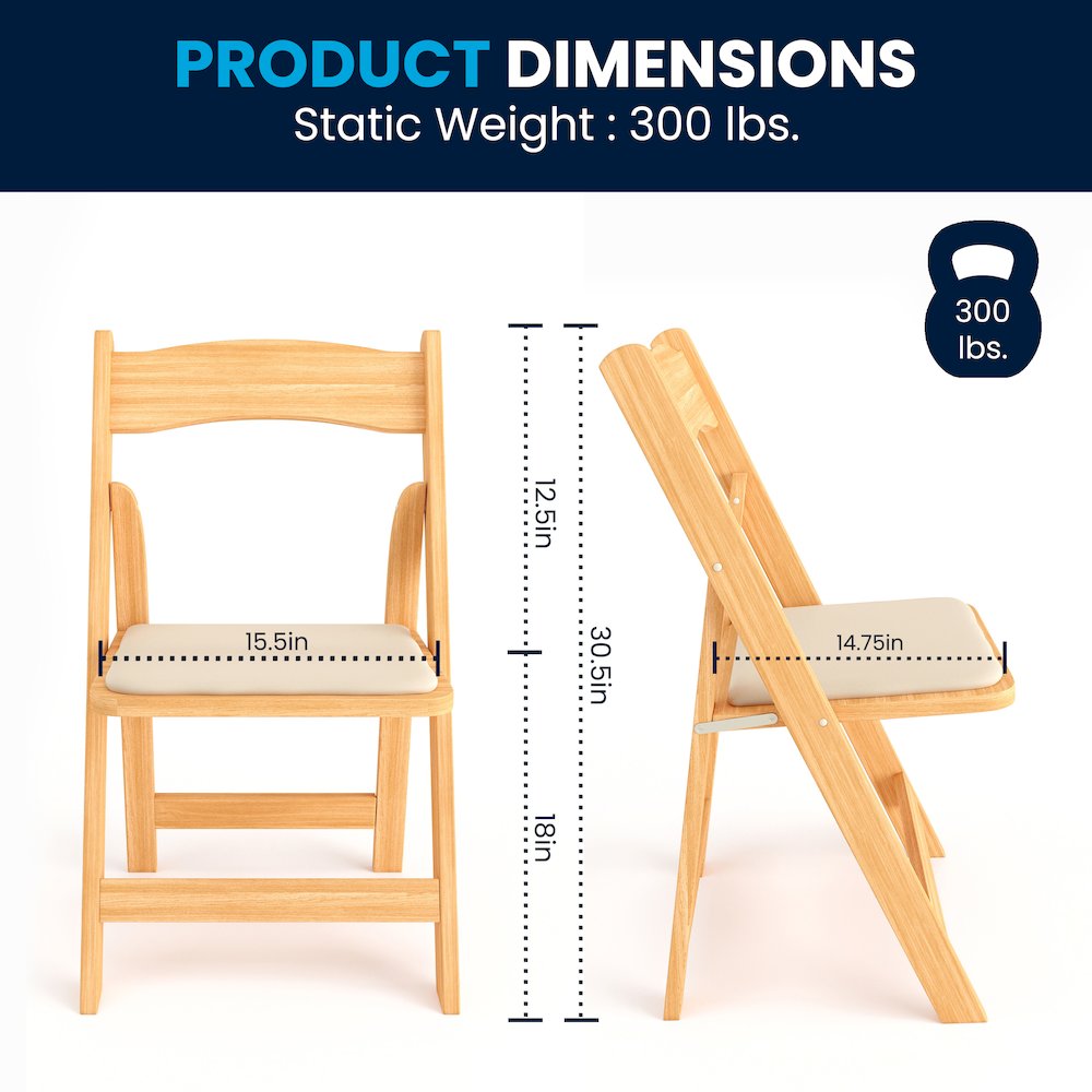 Natural Wood Folding Chair with Vinyl Padded Seat. Picture 11