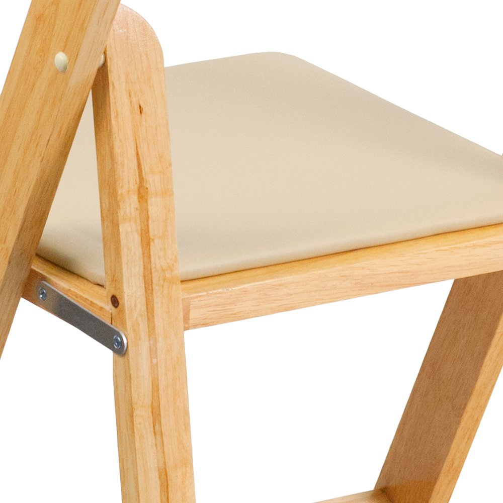 2 Pack HERCULES Series Natural Wood Folding Chair with Vinyl Padded Seat. Picture 13