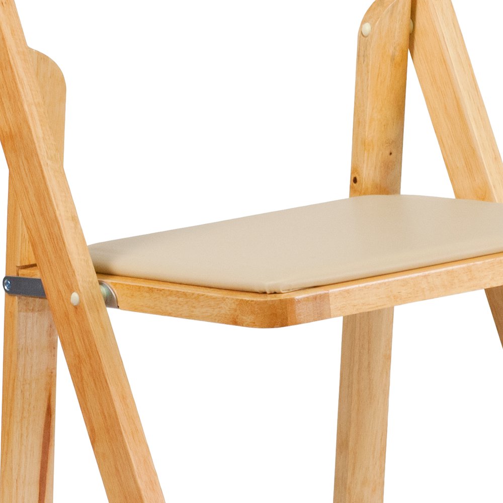 2 Pack HERCULES Series Natural Wood Folding Chair with Vinyl Padded Seat. Picture 16