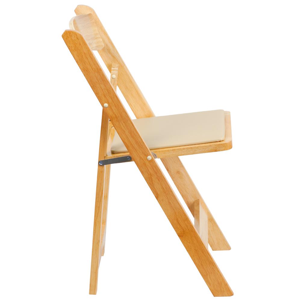 Natural Wood Folding Chair with Vinyl Padded Seat. Picture 12