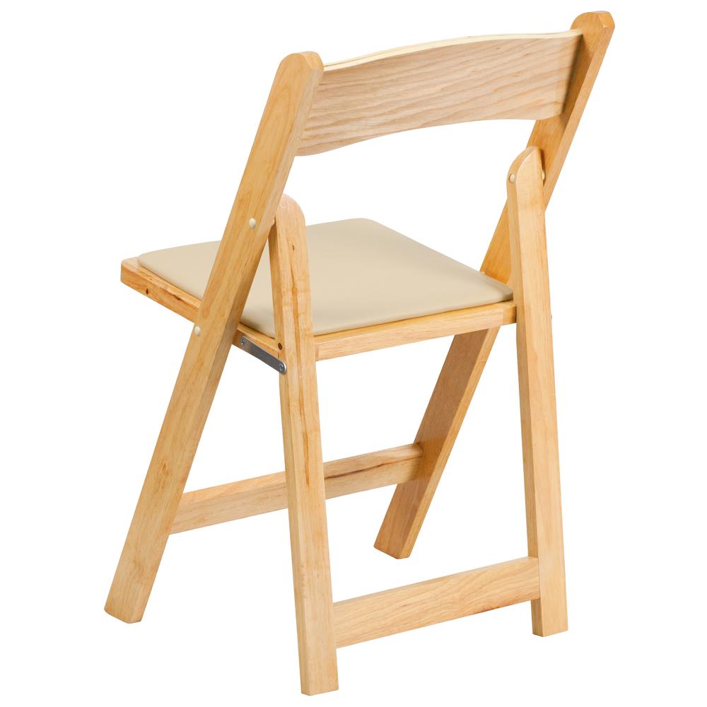 Natural Wood Folding Chair with Vinyl Padded Seat. Picture 13