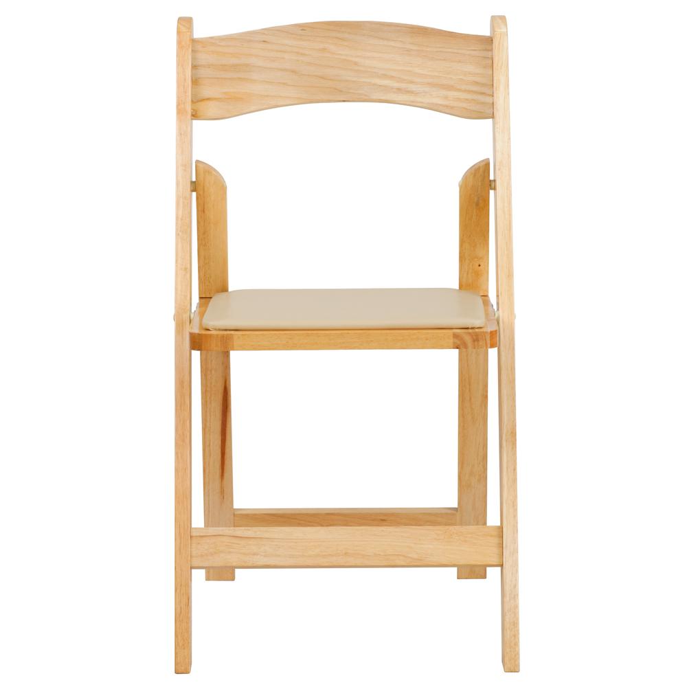 Natural Wood Folding Chair with Vinyl Padded Seat. Picture 14