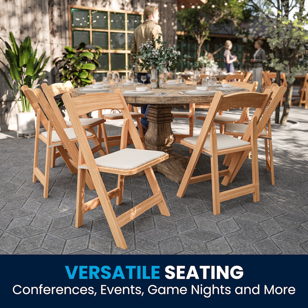 2 Pack HERCULES Series Natural Wood Folding Chair with Vinyl Padded Seat. Picture 9