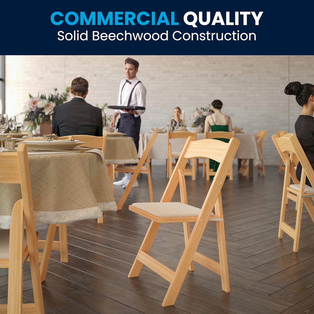 2 Pack HERCULES Series Natural Wood Folding Chair with Vinyl Padded Seat. Picture 2