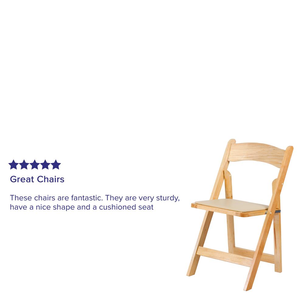 Natural Wood Folding Chair with Vinyl Padded Seat. Picture 19