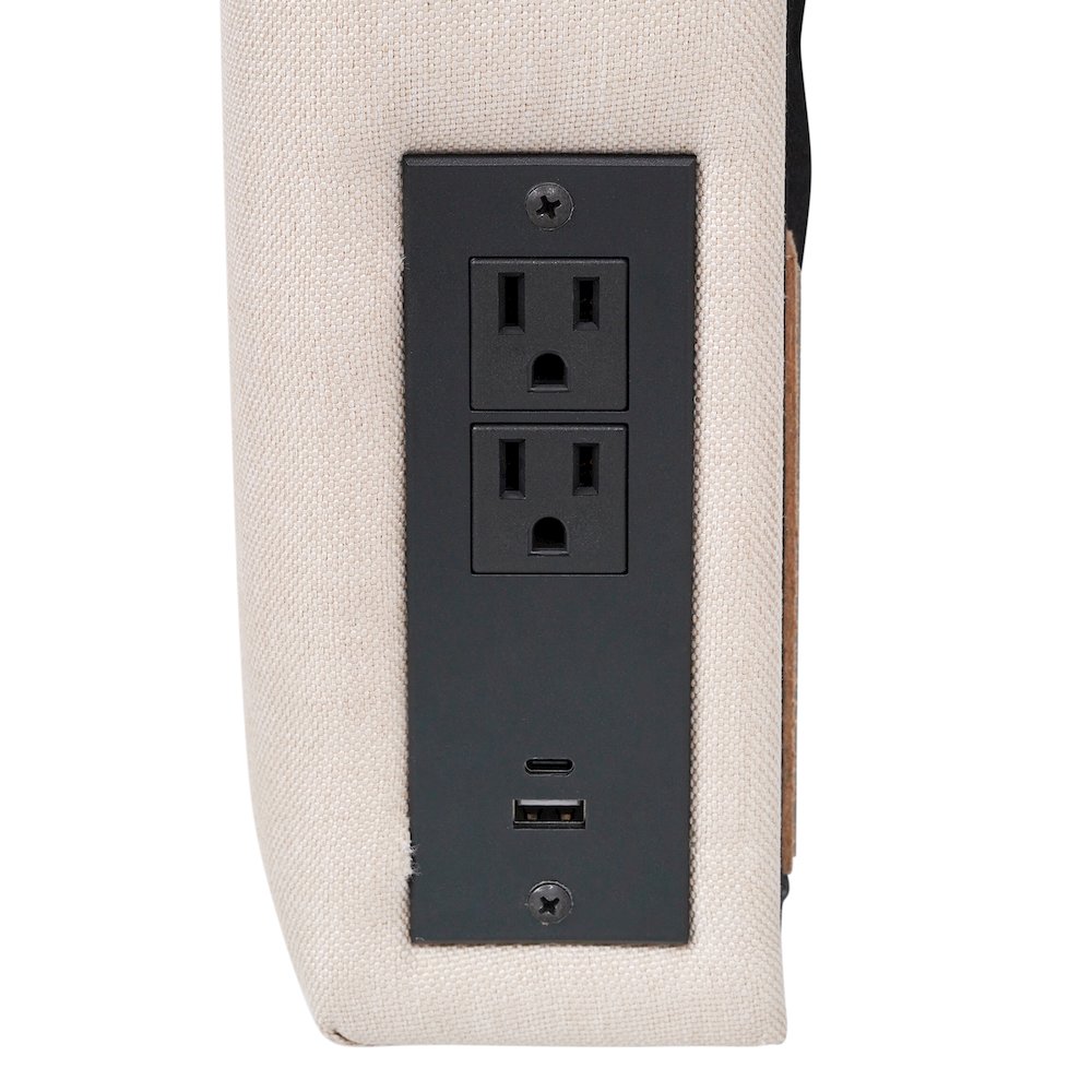 Upholstered Twin Headboard with Two Power Outlets, USB Port, Beige. Picture 8